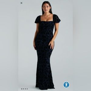 Windsor Blue & Black Velvet Formal Dress